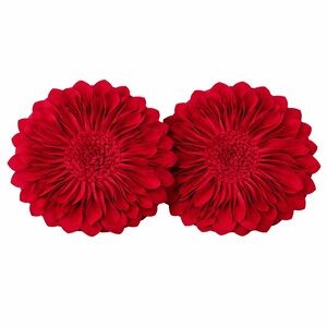 Set of 2 Red Wool 3D Floral Sculptural Pillow Covers Rosette valentine’s Decor